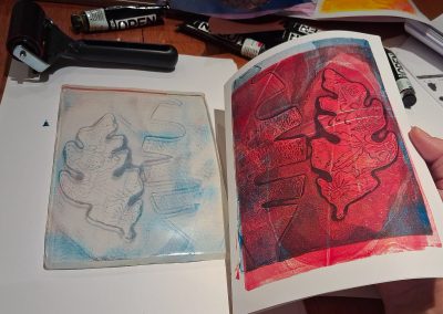 picture showing Gelli-plate printing process made at Photoartcollections workshop in peterborough 2560 x 1810