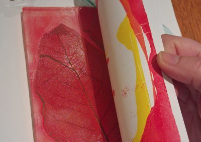 picture showing Gelli-plate printing pulled print of leaf texture made at Photoartcollections workshop in Peterborough 2560 x 1810
