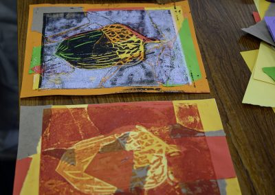 Image shows delegate finished artwork acorn prints from the Lino Printing workshop by Photoartcollections of Peterborough.