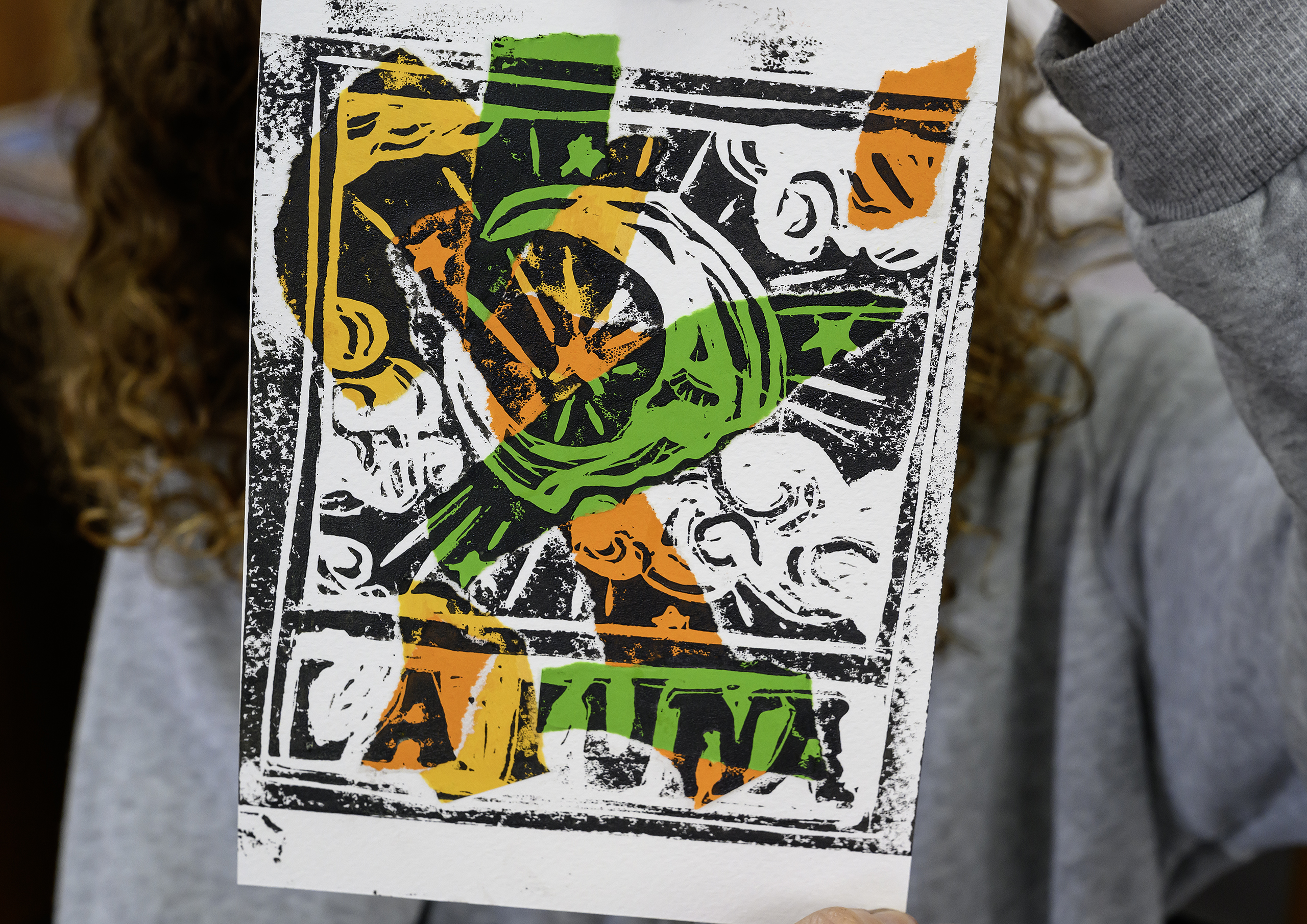 Image shows delegate finished artwork print from the Lino Printing workshop by Photoartcollections of Peterborough.